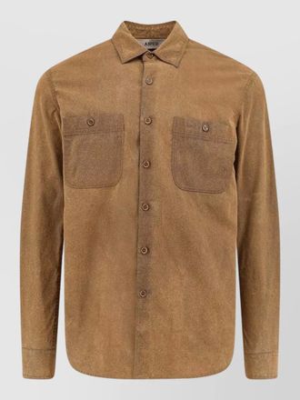 Aspesi suede overshirt buttoned pockets long sleeves