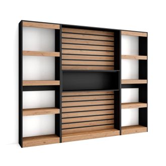 Skraut Home Librer&iacute;a Estanter&iacute;a, Estanteria Libros De Pared, 230x186x25cm, Sal&oacute;n - Comedor - Oficina, Con Almacenaje, Estilo Moderno, Roble Y Negro - Skraut Home