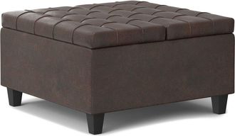 Simpli Home Harrison 30In Transitional Square Small Coffee Table Storage Ottoman