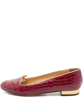 Charlotte Olympia Kitty crocodile-effect ballet flats - Red