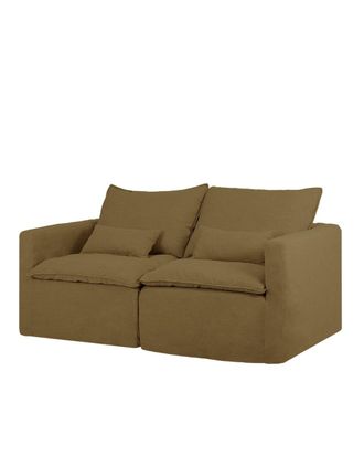 Deco Wood Sof&aacute; modular recto de algod&oacute;n y lino desenfundable verde 195x97cm