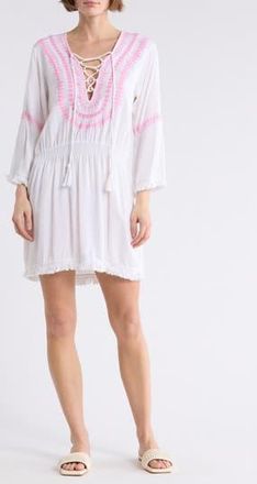 Boho Me Embroidered Cover-Up Dress in White/pink at Nordstrom Rack, Size X-Small