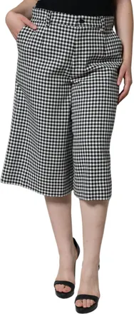 Dolce & Gabbana Black White Houndstooth Cropped Wide Leg Womens Pants