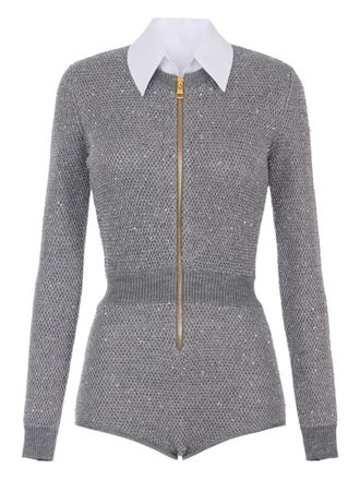 Elisabetta Franchi sequin-embellished knitted jumpsuit - women - Polyester/Acrylic/Other fibres - 46 - Grey