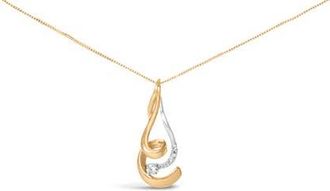 House of Brilliance Espira 10K Two-Tone Gold 1/10 cttw Round Cut Diamond Swirl Pendant Necklace in Yellow at Nordstrom