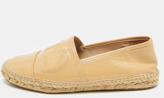 Carolina Herrera Beige Patent Leather Ch Logo Espadrille Flats