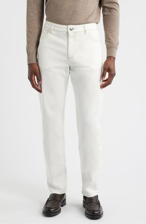 Canali Garment Dyed Bull Denim Jeans in White at Nordstrom, Size 48