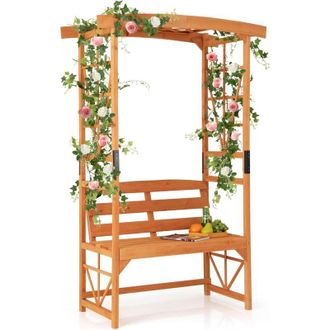 Costway Costway Arco Jard&iacute;n Con Banco, Madera De Abeto, P&eacute;rgola Para Plantas Trepadoras Con Banco De 2 Plazas, 120 X 58 X 189 Cm, Arco De Rosas Jard&iacute;n Patio, 