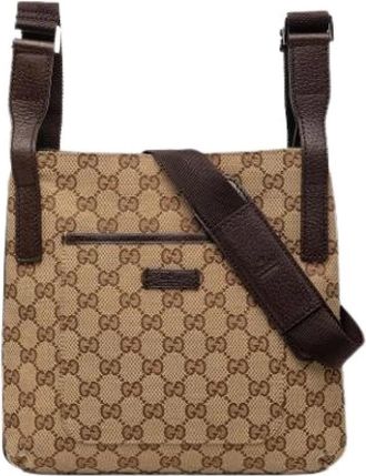 Gucci Pre-owned Canvas Crossbody Tas - Dames - Vintage Schoudertas - Beige - ONE Size - Leer - Vintage