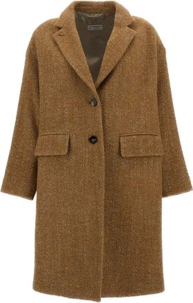 Alberto Biani Jassen, Dames, Bruin, M, Wol, Single-Breasted Coat