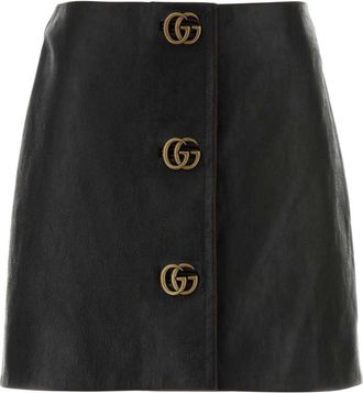 Gucci Black Leather Logo Mini Skirt