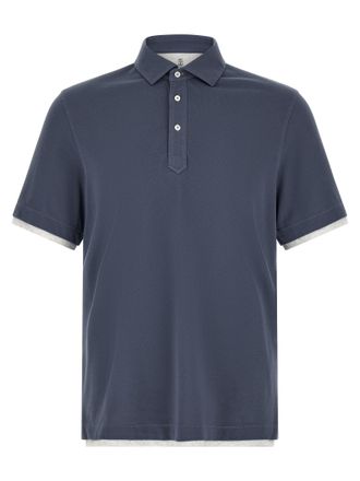 Brunello Cucinelli Blue Cotton Polo Mens Shirt
