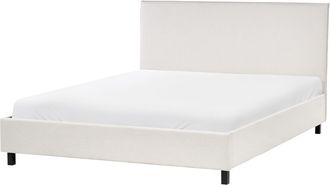 Beliani Marco De Cama Tapizado En Tela Beige Con Patas De Madera 160 X 200 Cm Listones Cabecero Minimalista Estilo Escandinavo Sennez