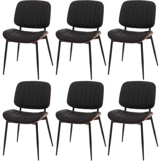 Hhg Hhg - Nunca Usado] Juego De 6 Sillas De Comedor 182, Silla De Cocina, Madera Curvada Imitaci&oacute;n Cuero Oeko-tex Mvg, Aspecto Nogal, Negro