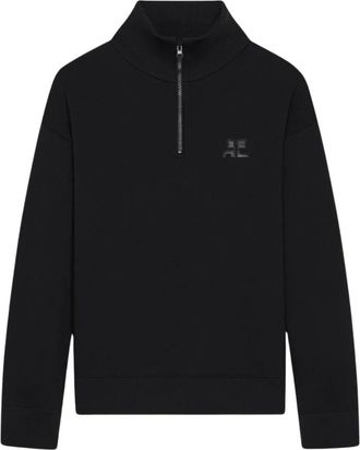 Courr&egrave;ges Zipped Mockneck Sweater - Dames - Sweatshirts - Zwart - S - Wol - Hoodies & sweatvesten