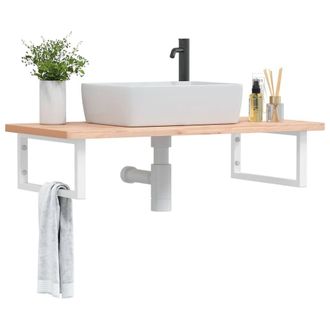 Berkfield Home Basin Shelf Wall Mounted Steel & Solid Wood Beech in Brown