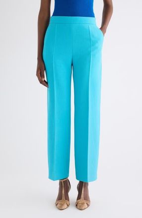 Chlo&eacute; Straight Leg Wool Crepe Trousers in Cyan Blue at Nordstrom, Size 10 Us