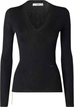 Fendi Pullover - Dames - V-hals truien - Zwart - 2XS - Truien & Vesten