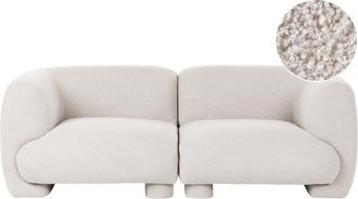 Beliani Sof&aacute; 2 Plazas De Boucl&eacute; Modular De Perfil Bajo Con Forma Curvada Estilo Org&aacute;nico Blanco Crema Mjalbi
