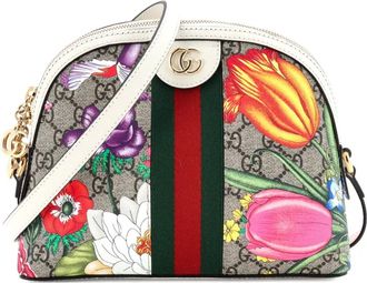 Gucci Ophidia Dome Shoulder Bag Flora GG Coated Canvas Small crossbody bag - Marrone