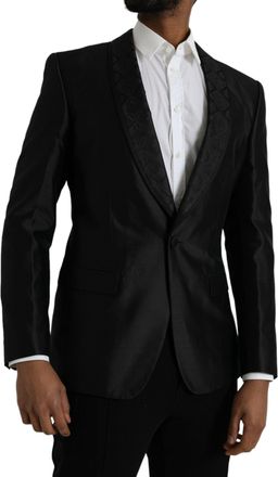 Dolce & Gabbana Mens Black Martini Single Breasted Coat Blazer Silk Polyester Clothing