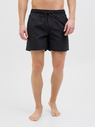 Jack & Jones Badeshorts JACK & JONES JPSTMAUI Badeshort mit elastischem Bund und normalem Schnitt, Herren, Gr. XS, N-Gr, schwarz, Web, Polyester, unifarben, Badeho