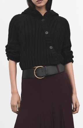 Mango Asymmetric Knit Hoodie in Black at Nordstrom, Size X-Small