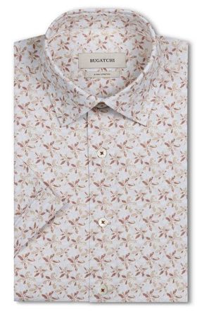 Bugatchi Milo OoohCotton Floral Short Sleeve Button-Up Shirt in Sienna at Nordstrom, Size Xxx-Large