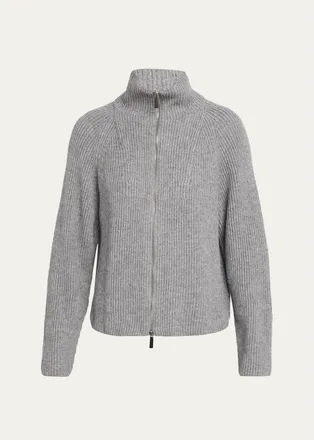 Lafayette 148 New York Zip-Front Rib Knit Cardigan