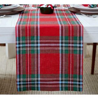 Solino Home Linen Table Runner for Dining Table, Holiday and Everyday Table Decor - Madras Holiday Plaid in Red at Nordstrom, Size Xx-Large