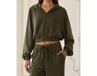 Skies Are Blue Clothing Sammie Brushed Modal Hoodie Jacket In Dark Olive
