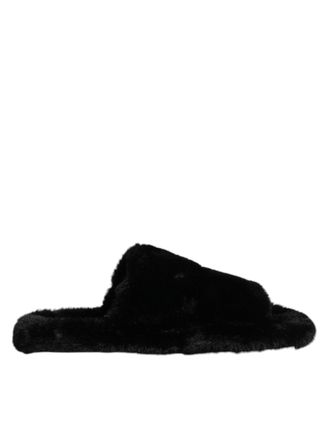 Dolce & Gabbana Black Polyester Velvet Slides Slipper Mens Shoes