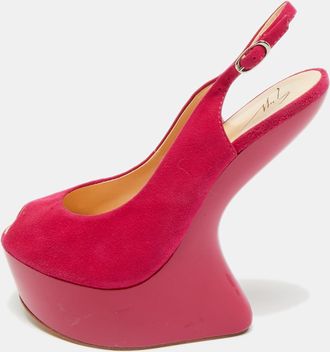 Giuseppe Zanotti Pink Suede Peep Toe Heel Less Platform Ankle Strap Pumps