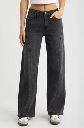 YMI Bella Seam Detail Wide Leg Jeans in Washed Black at Nordstrom, Size 11