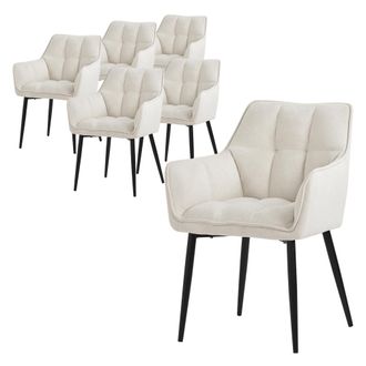 ML Design Ml-design - 6x Sillas De Comedor De Rizo Con Respaldo Y Reposabrazos Asientos Crema Con Tapizado Grueso Y Patas De Metal Sill&oacute;n Dise&ntilde;o Ergon&oacute;mico Mode