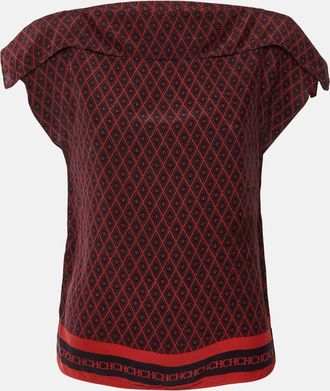 Carolina Herrera Navy Blue/red Printed Silk Blend Top