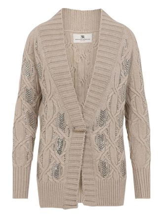 Ermanno Scervino cable-knit embellished cardigan - women - Wool - M - Neutrals