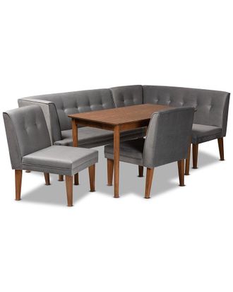 Baxton Studio Stewart Mid-Century Modern Velvet Upholstered 5Pc Dining Set