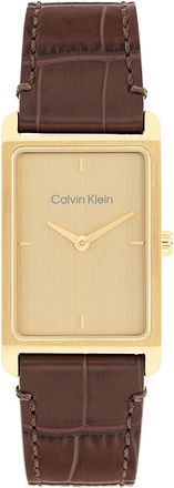 Calvin Klein Mens Rectangle Dial Leather Strap Watch - Brown - OS