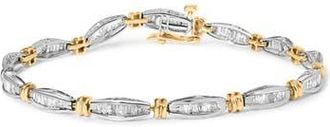 House of Brilliance 10K Two-Tone Gold 2.0 Cttw Baguette Diamond Channel Link Bracelet in Yellow Gold at Nordstrom