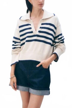 White + Warren Varsity Cotton Striped Polo In Ivory Organic