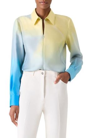 Akris Sunbeam Silk Twill Top in Blue Multi at Nordstrom, Size 10