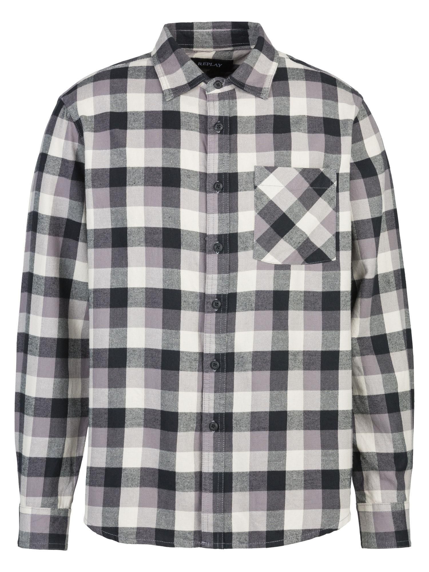Replay Herren Hemd Langarm Mit Patches – Regular Fit, Casual Stil
