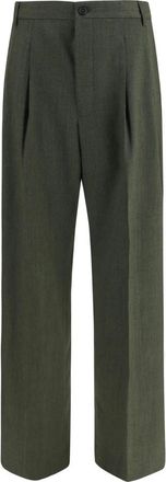 Laneus Wollen broek met wijde pijpen - Heren - Broeken - Groen - Maat: M Wol