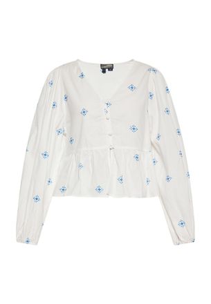Dreimaster Dreimaster Blouse Dames Wol Wit Blauw