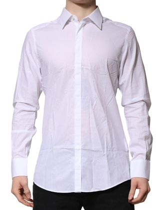 Dolce & Gabbana White Martini Long Sleeves Men Formal Shirt Cotton
