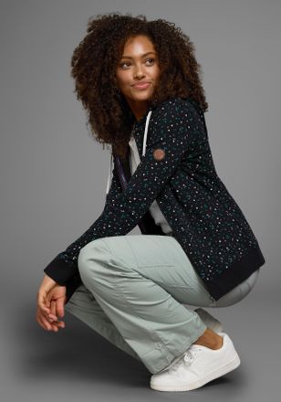 Kangaroos Kapuzensweatjacke KANGAROOS, Damen, Gr. 32/34, schwarz, Interlock, Obermaterial: 100% Baumwolle, bedruckt, kontrastfarbene Details, figurbetont h&uuml;ftla