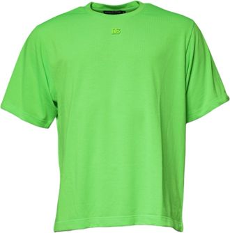 Dolce & Gabbana Mens Green Dg Logo Cotton Crew Neck T-Shirt Polyester