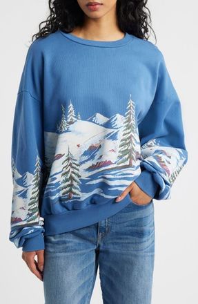 Daydreamer Alpine Scene Oversize Cotton Graphic Sweatshirt in Denim at Nordstrom, Size Large