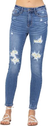 Judy Blue High Waist Skinny Lemon Patch Denim Jeans In Blue